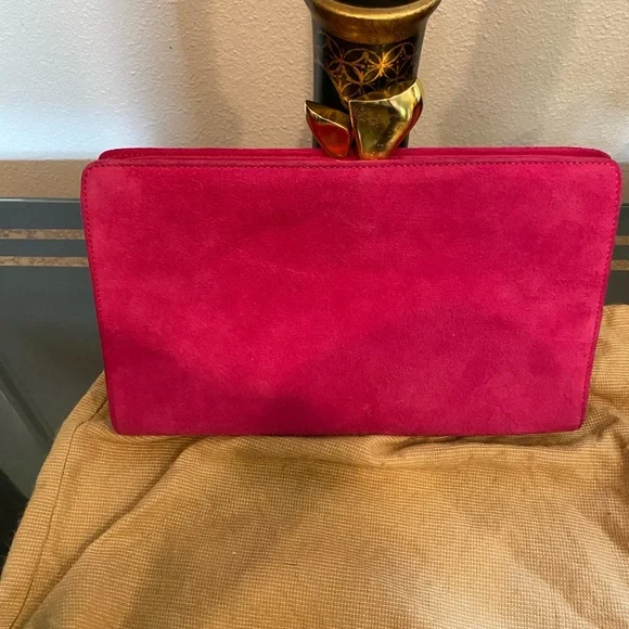 DONNA KAREN VINTAGE NWOT PINK SUEDE CROSSBODY/CLUTCH - Picture 11 of 13